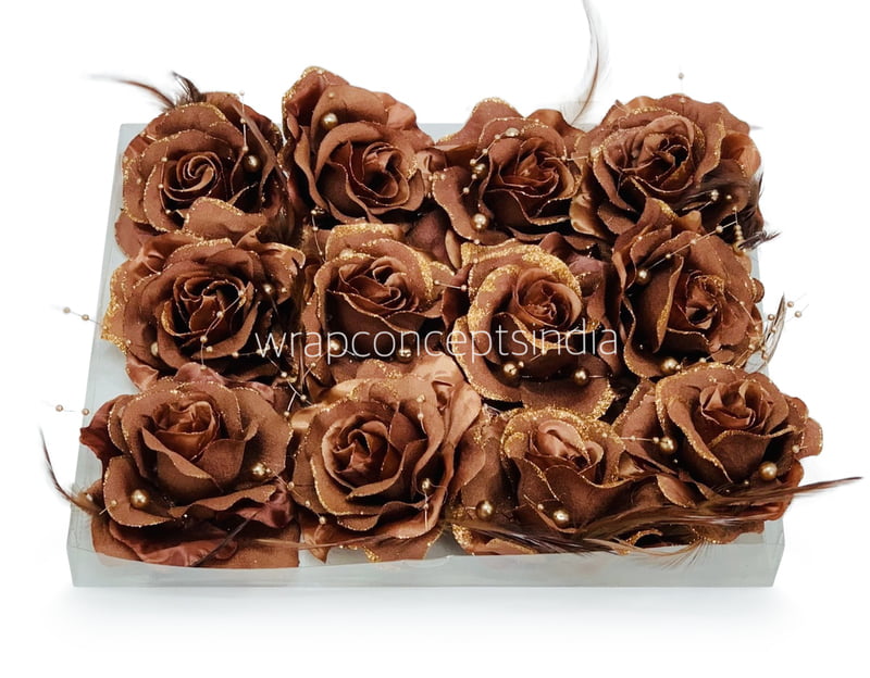 Coffee Rose With Feather & Pearl StringPink