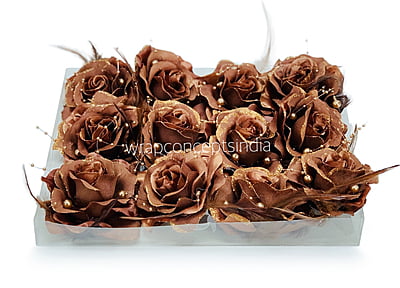 Coffee Rose With Feather & Pearl StringPink