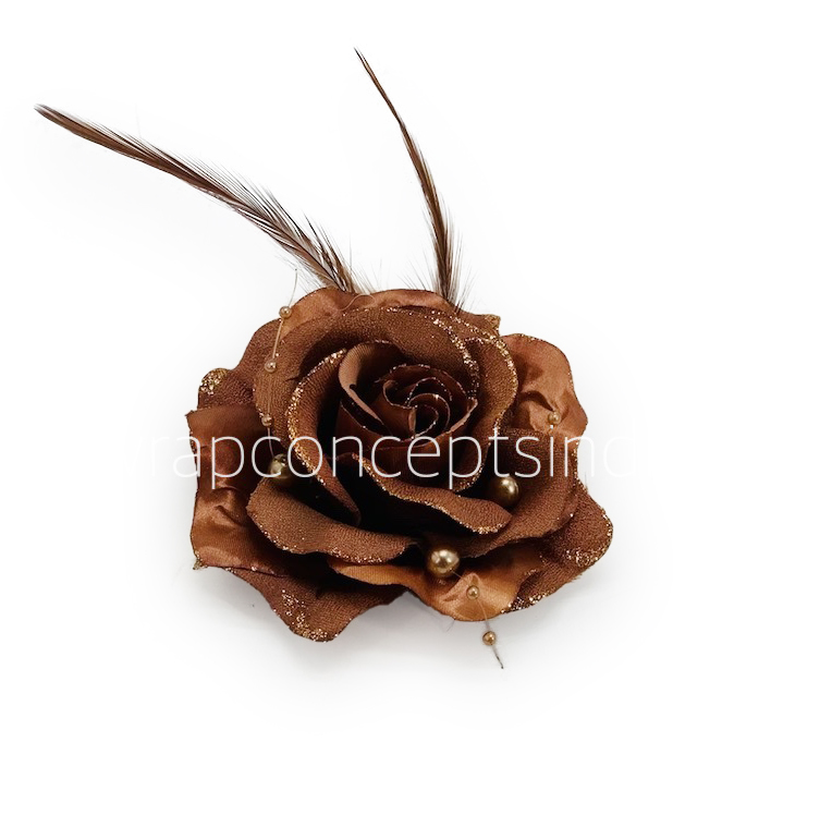 Coffee Rose With Feather & Pearl StringPink