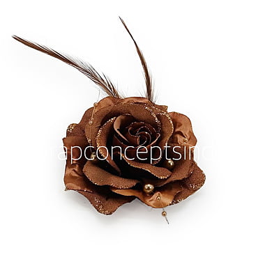 Coffee Rose With Feather & Pearl StringPink