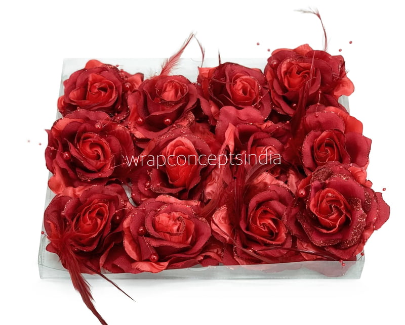 Red Rose With Feather & Pearl String