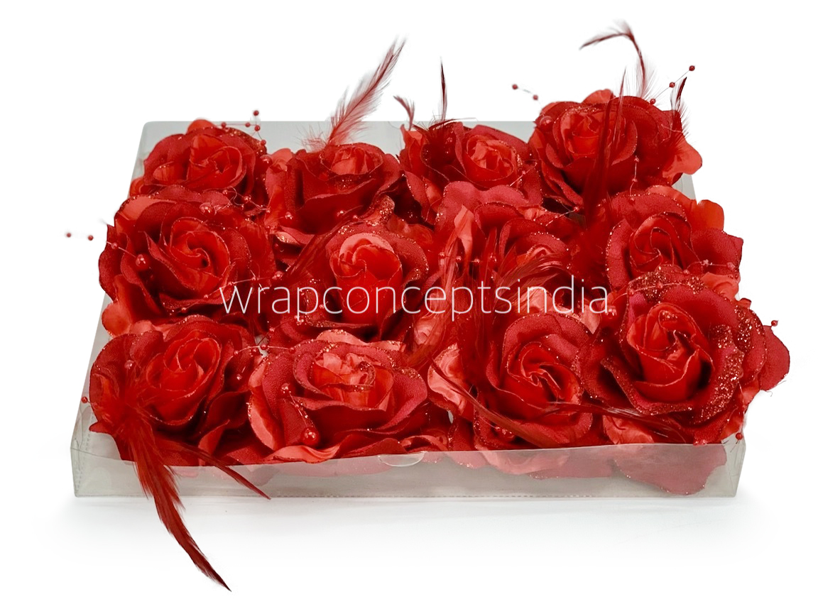 Red Rose With Feather & Pearl String