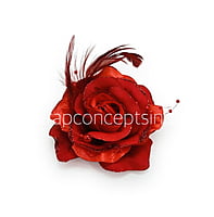 Red Rose With Feather & Pearl String