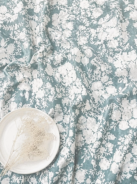 Cotton Aqua White Jaal Block Print