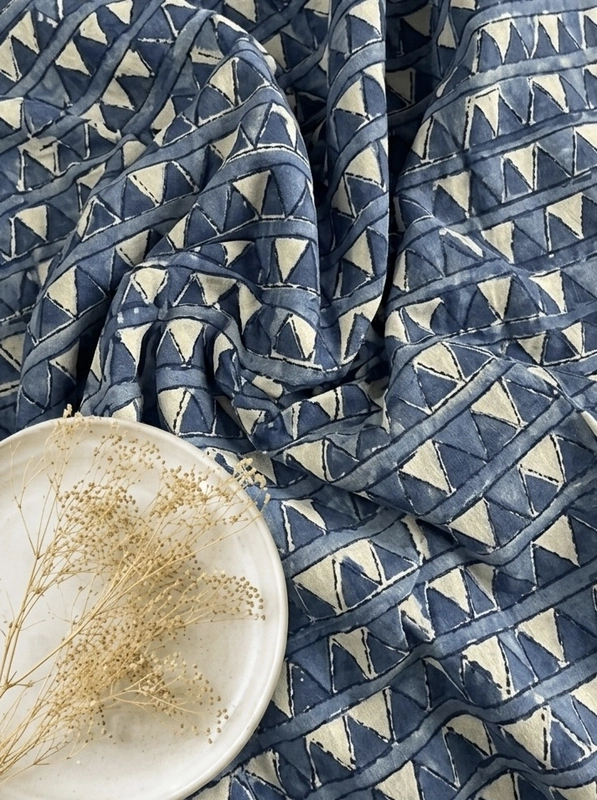 Cotton Indigo Tringular Block Print