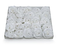 White Rose with Feathers & Stone