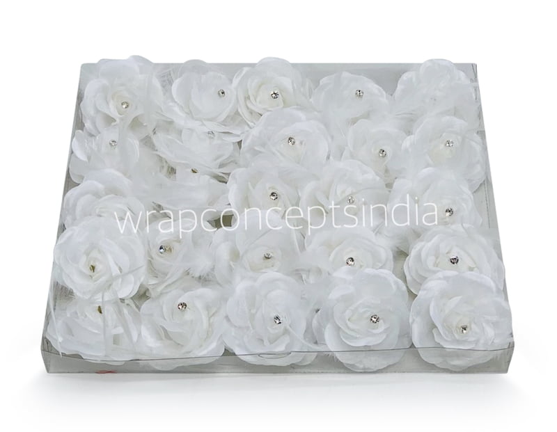 White Rose with Feathers & Stone