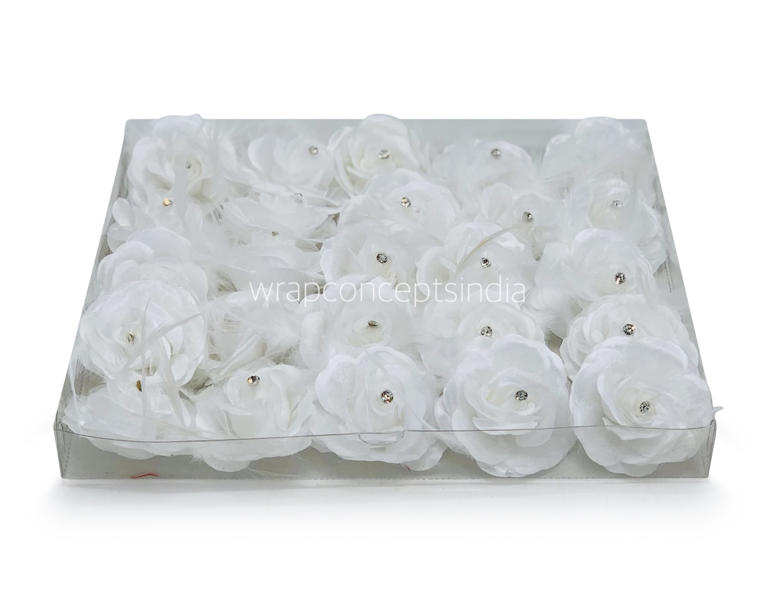 White Rose with Feathers & Stone