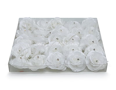 White Rose with Feathers & Stone