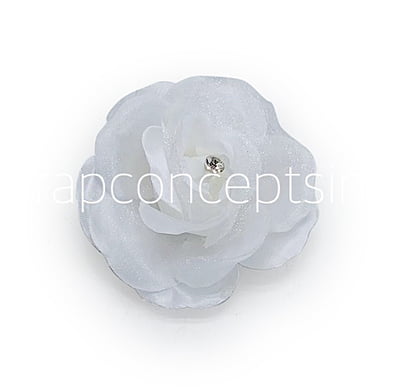 White Rose with Feathers & Stone