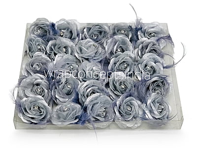 Silver Rose with Feathers & Stone