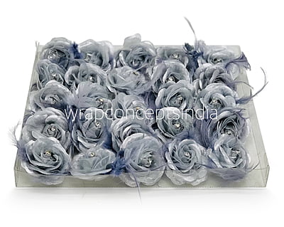 Silver Rose with Feathers & Stone