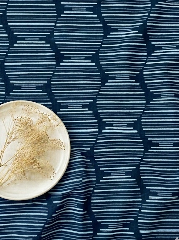 Cotton Indigo Geomatric Block Print