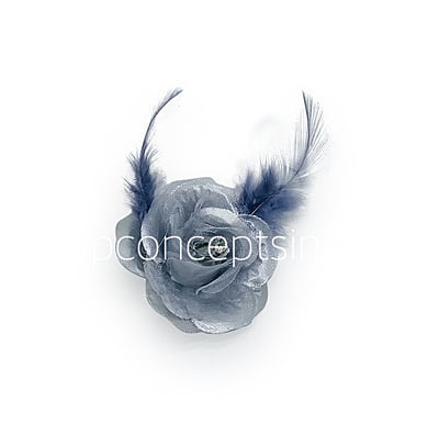 Silver Rose with Feathers & Stone