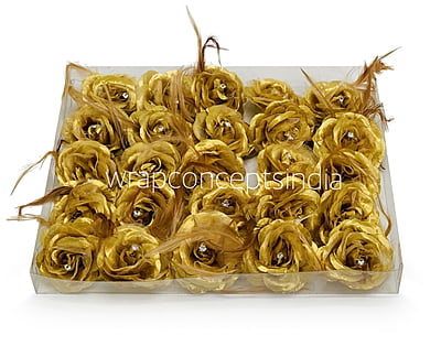 Gold Rose With Feathers & Stone