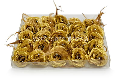 Gold Rose With Feathers & Stone