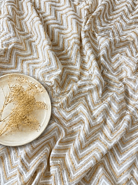 Slub Cotton Gold Khadi  Zig Zag Block Print