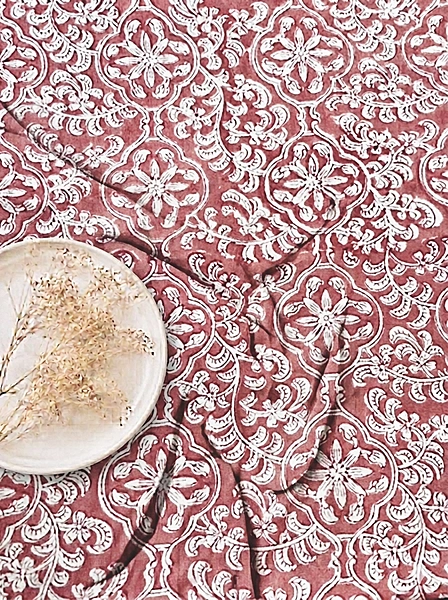 Cotton Peach Jaal Block Print