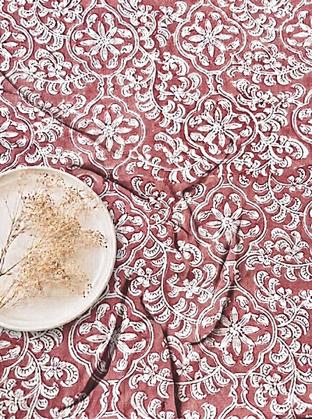 Cotton Peach Jaal Block Print