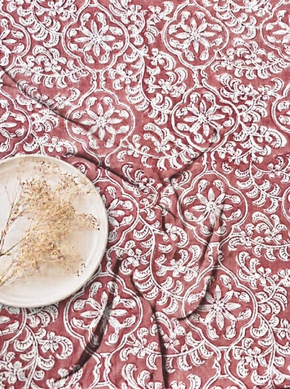 Cotton Peach Jaal Block Print