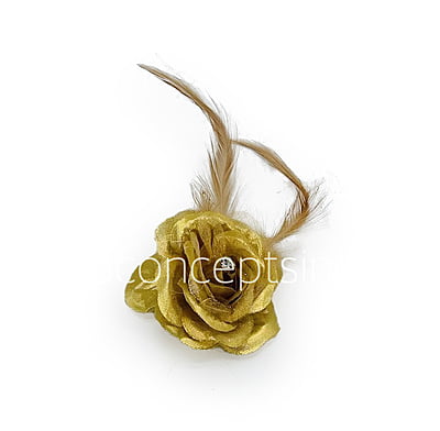 Gold Rose With Feathers & Stone