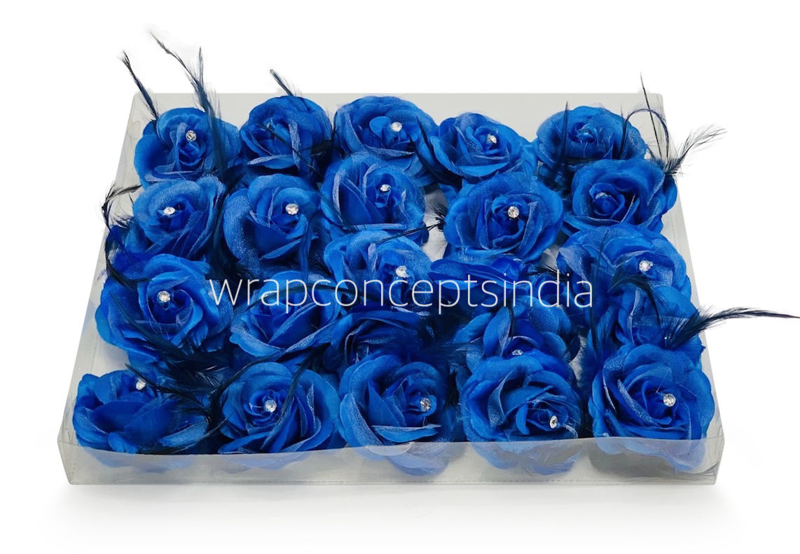 Blue Rose with Feathers & Stone
