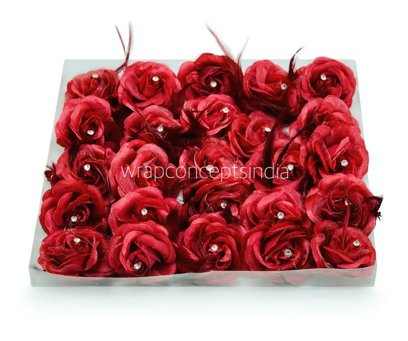 Red Rose with Feathers & Stone