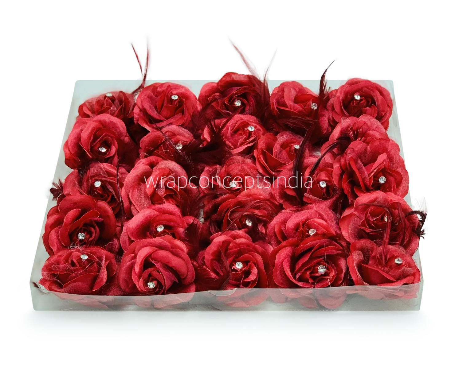 Red Rose with Feathers & Stone