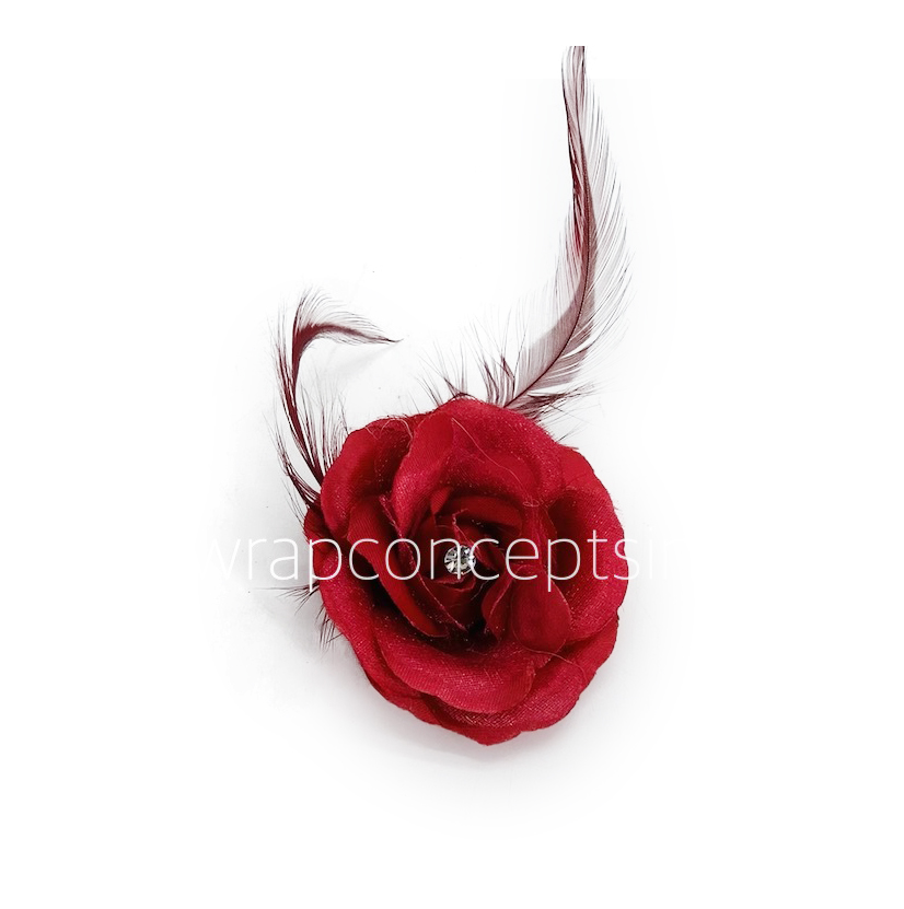 Red Rose with Feathers & Stone