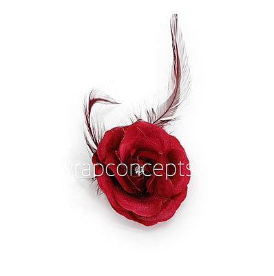 Red Rose with Feathers & Stone