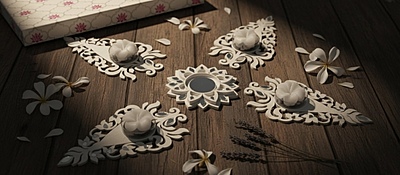 CUTWORK WHITE RANGOLI X 3