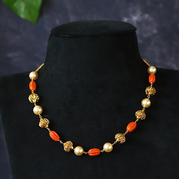 coral pearl bead chain