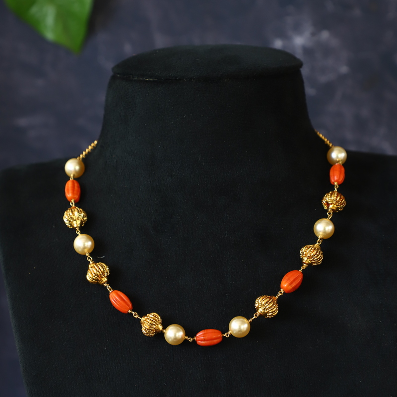coral pearl bead chain