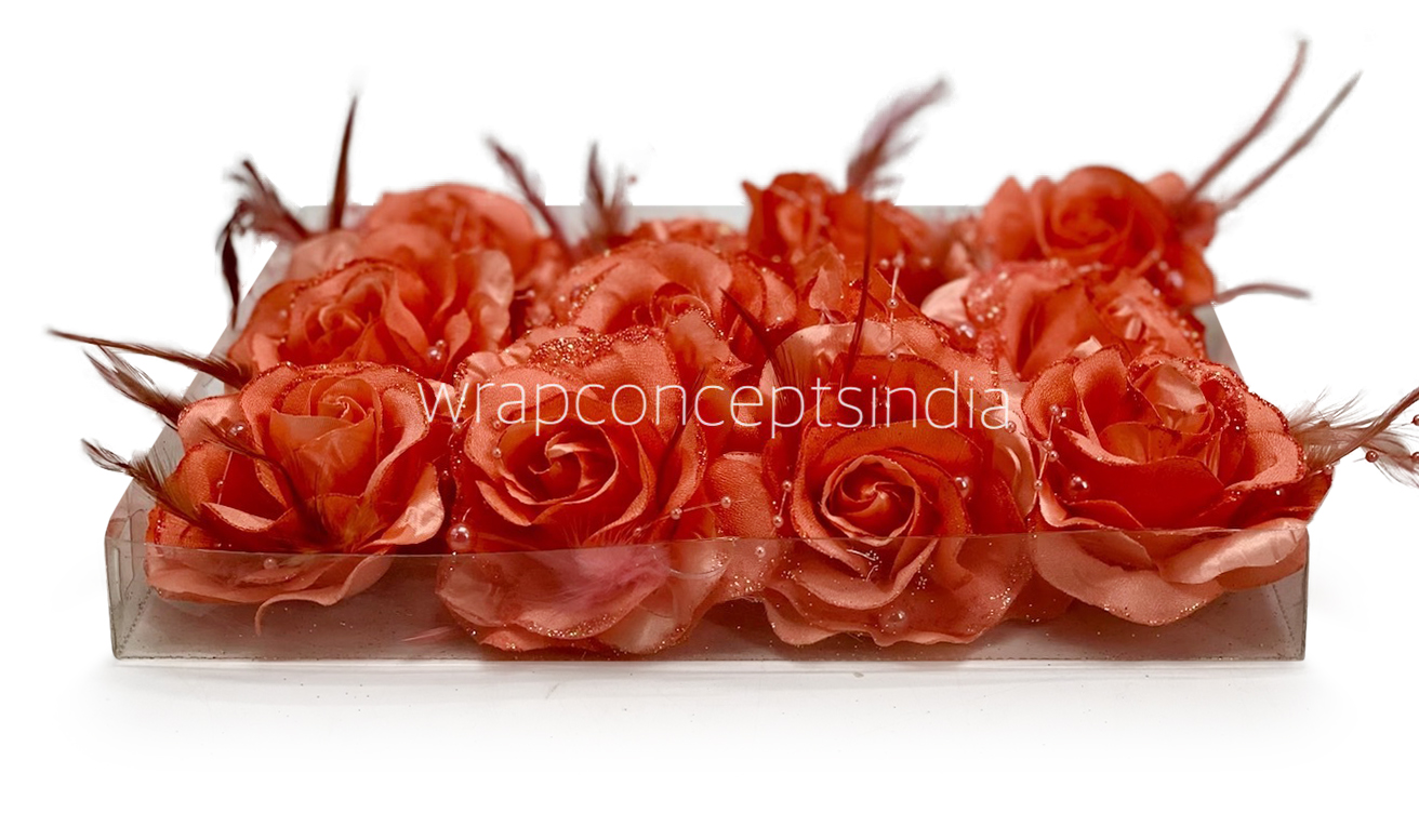 Tomato Rose With Feather & Pearl String
