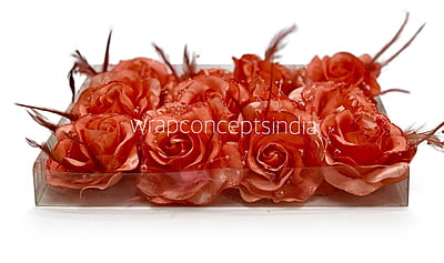 Tomato Rose With Feather & Pearl String