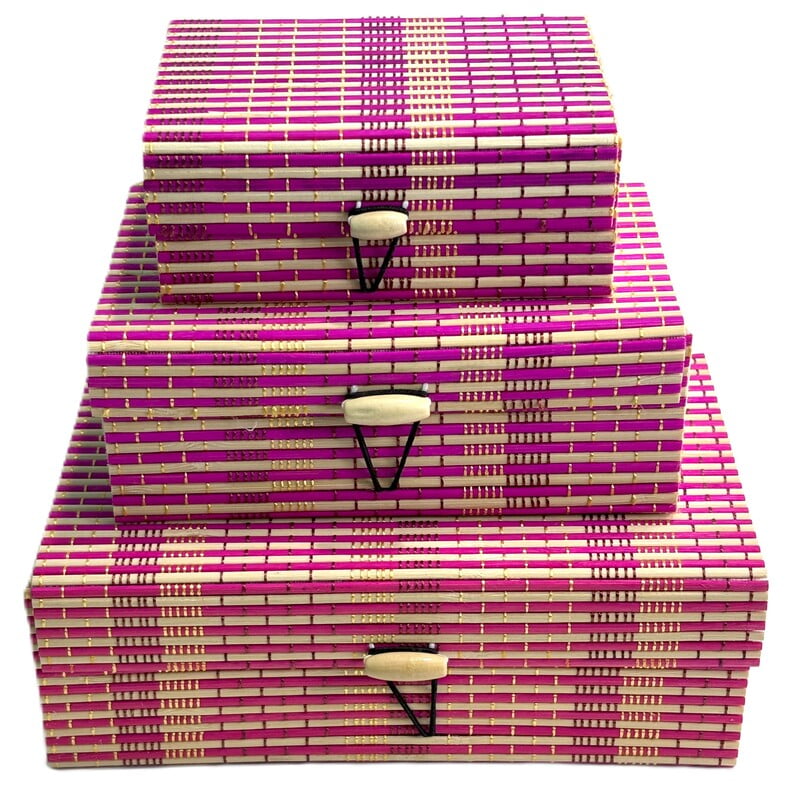 EELIKA Bamboo utility box || bamboo jewelley box || costmetic box || shringar makeup storage box || set of 3 (Pink)