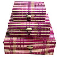 EELIKA Bamboo utility box || bamboo jewelley box || costmetic box || shringar makeup storage box || set of 3 (Pink)