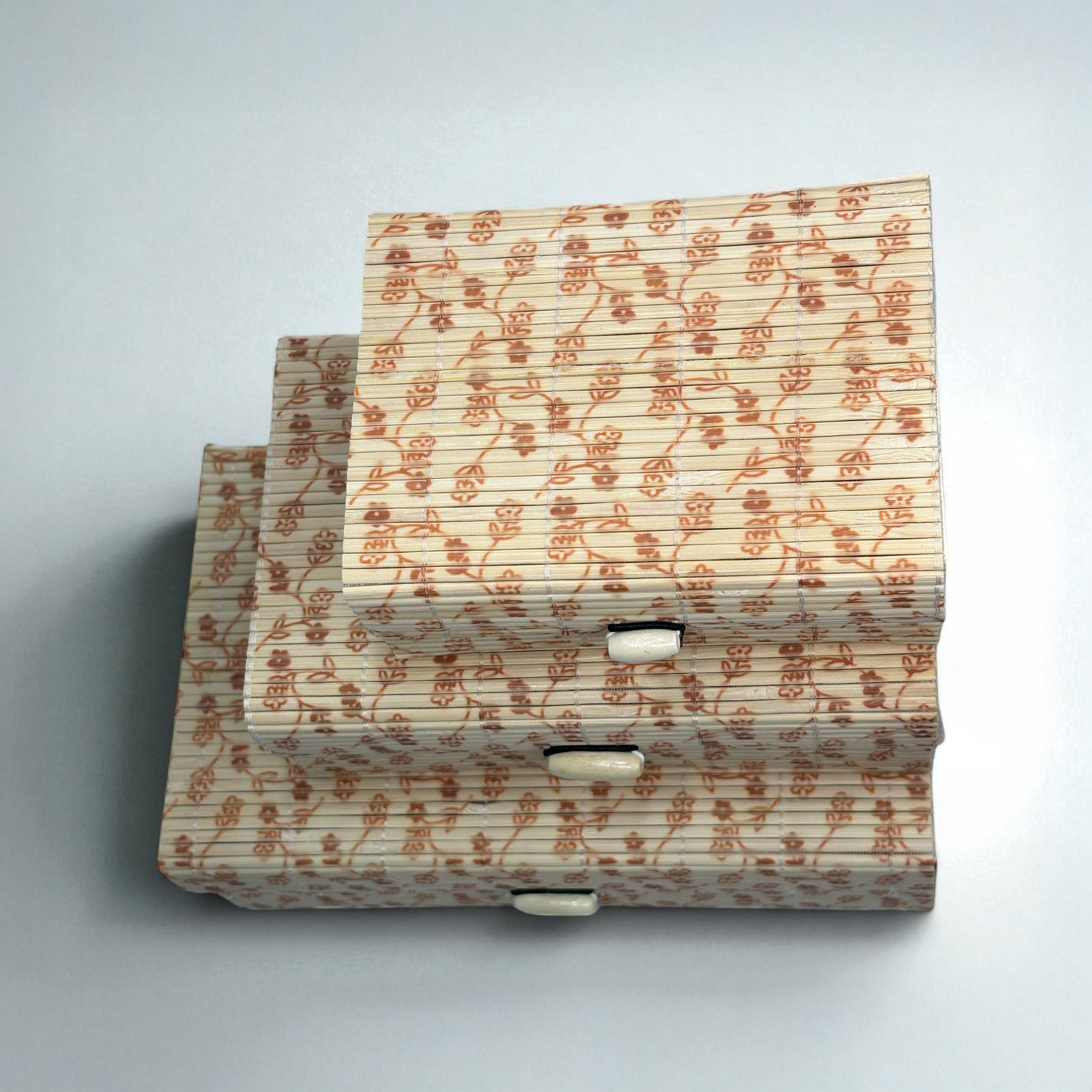 Decorative Storage Box Set, 3-Piece Floral Pattern, White Clasps