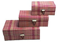 EELIKA Bamboo utility box || bamboo jewelley box || costmetic box || shringar makeup storage box || set of 3 (Red)