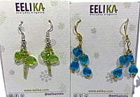 Set of 2 earrings with beautiful beads and green and blue colored heart shaped translucent charms || drop and dangle design || for office , parties and home