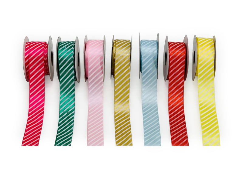 Diagonal Stripe Ribbon - Baby Pink & White