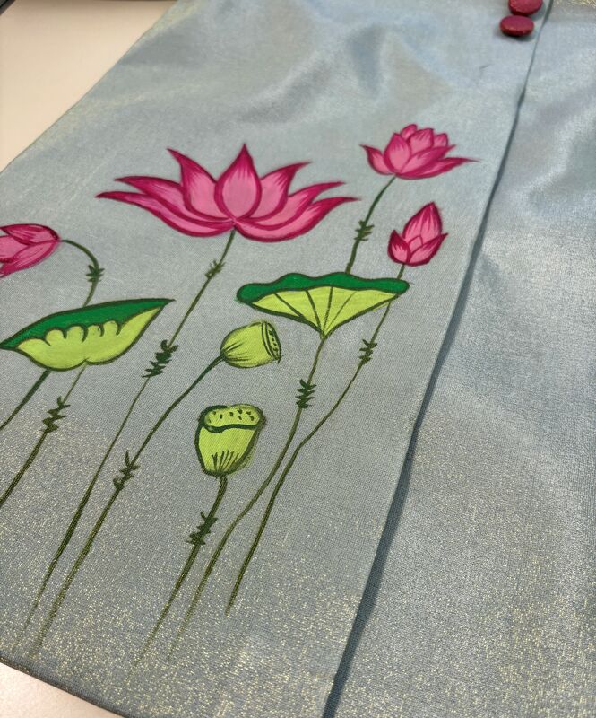 Neel Kamal Lotus Handpainted Dhoti Silk Set