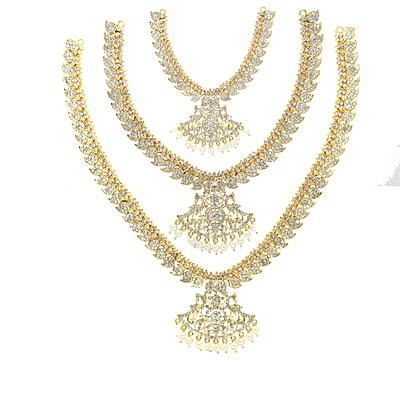 Gold Plated Necklace Set, Triple Haram Gold Plated Necklace Set, Triple Haram