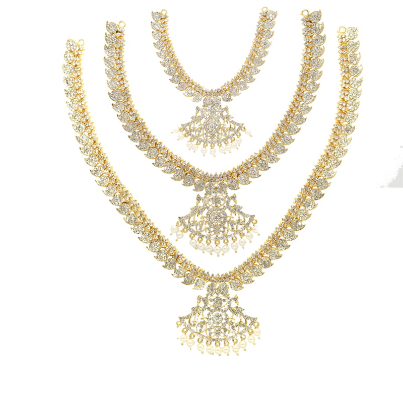 Gold Plated Necklace Set, Triple Haram Gold Plated Necklace Set, Triple Haram