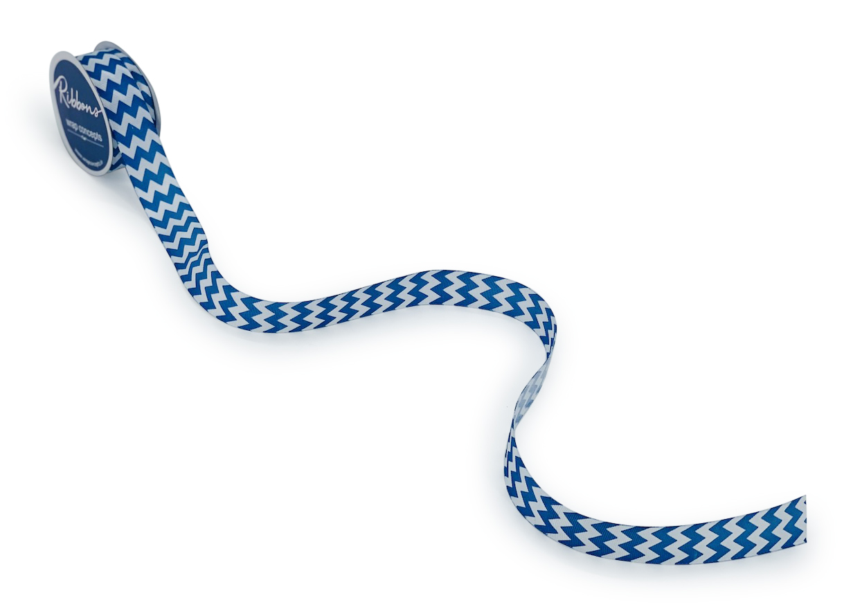 Turquoise Blue & White Chevron Pattern-DeepSkyBlue-10 yards-3 cms