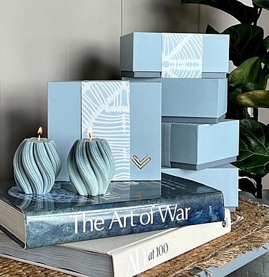 SET OF 2 TEAL TWISTED PILLAR CANDLE