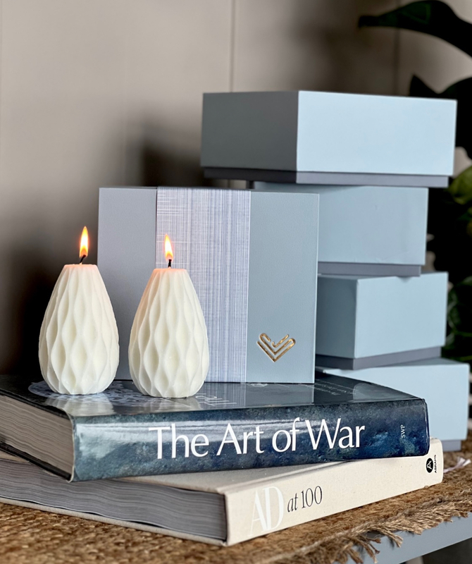SET OF 2 WHITE BEEHIVE DESIGN CANDLE