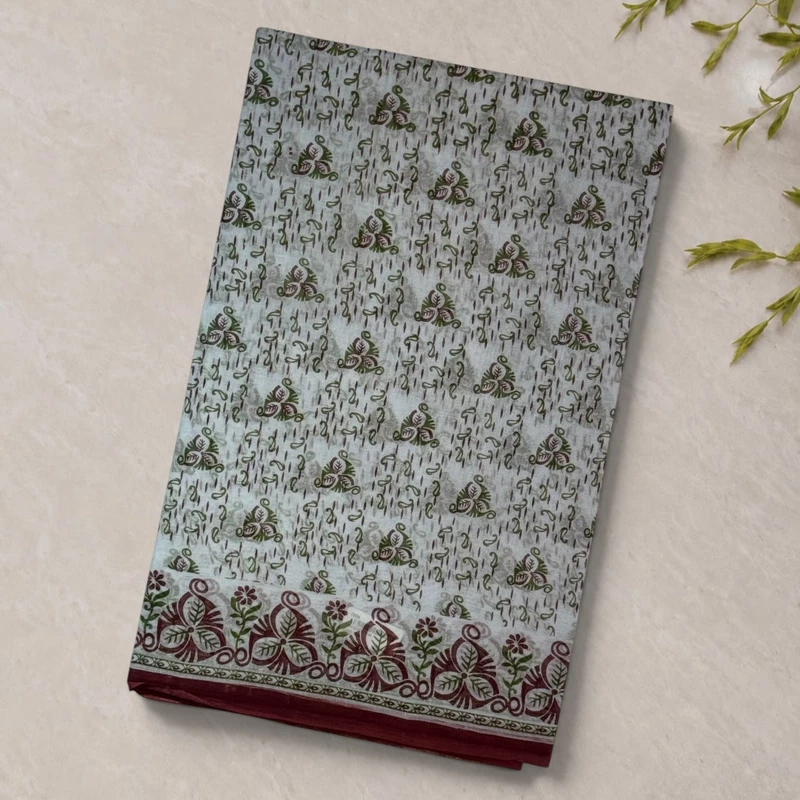 Jaipur Cotton Saree - Off-White/Green