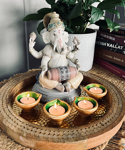 SET OF 4 GREEN TRADITIONAL DIYAS