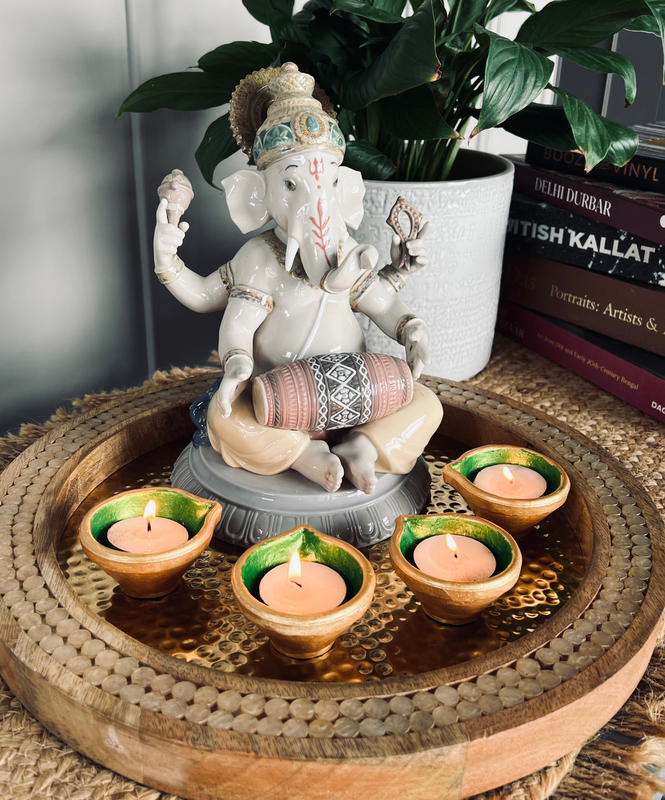 SET OF 4 GREEN TRADITIONAL DIYAS